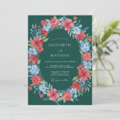 Teal Floral Blossom Wedding 招待状 (スタンド正面)