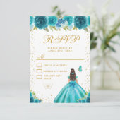 Teal Floral Brunette Hair Princess Sweet Sixteen 出欠カード (スタンド正面)