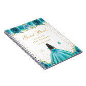 Teal Floral Dark Skin Princess Birthday Party ノートブック (右側)