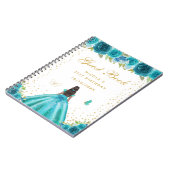 Teal Floral Dark Skin Princess Birthday Party ノートブック (左側)