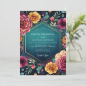 Teal Floral Enchanted Romance Wedding 招待状 (スタンド正面)