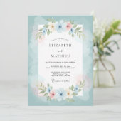 Teal Floral Flourish Wedding 招待状 (スタンド正面)
