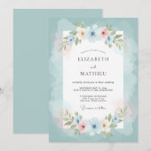 Teal Floral Flourish Wedding 招待状 (正面/裏面)