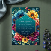Teal Floral Lush Romance Wedding 招待状
