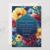 Teal Floral Luxe Wedding 招待状 (正面)