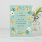 Teal Floral Meadow Wedding 招待状 (スタンド正面)