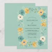 Teal Floral Meadow Wedding 招待状 (正面/裏面)