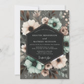 Teal Floral Moody Elegance Wedding 招待状 (正面)