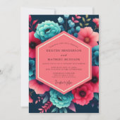 Teal Floral Moody Wedding 招待状 (正面)