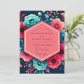 Teal Floral Moody Wedding 招待状 (スタンド正面)