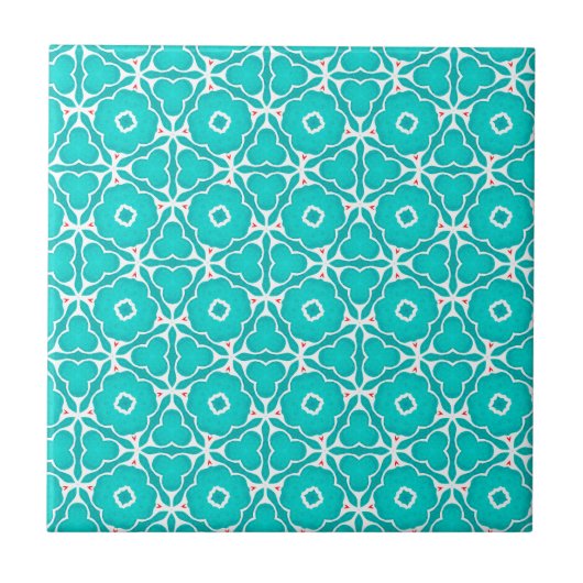 Teal Floral Moroccan Tile Pattern タイル (正面)