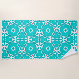Teal Floral Moroccan Tile Pattern ビーチタオル