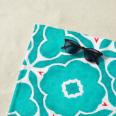 Teal Floral Moroccan Tile Pattern ビーチタオル (インサイチュ)