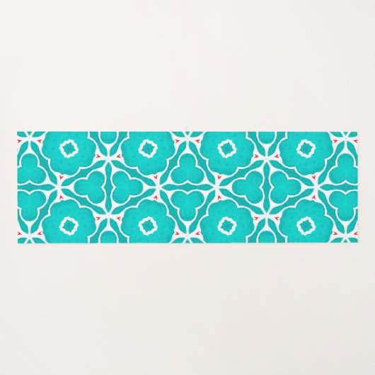 Teal Floral Moroccan Tile Pattern ヨガマット (裏面(横))