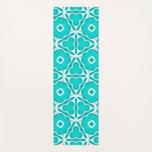 Teal Floral Moroccan Tile Pattern ヨガマット (正面)