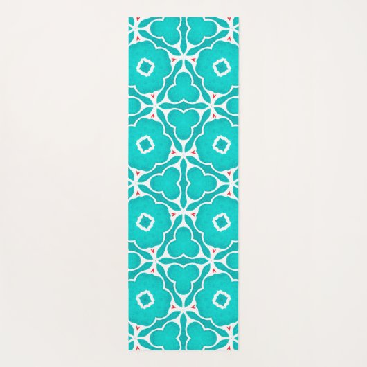 Teal Floral Moroccan Tile Pattern ヨガマット (裏面)
