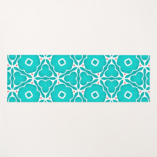 Teal Floral Moroccan Tile Pattern ヨガマット (正面(横))