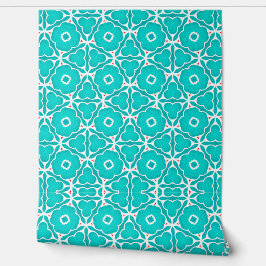 Teal Floral Moroccan Tile Pattern 壁紙