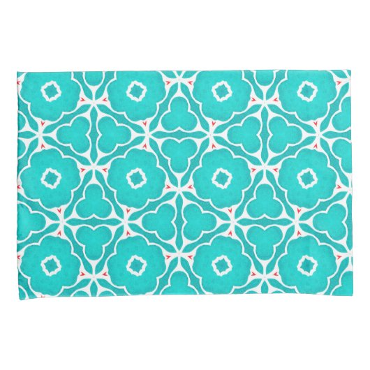 Teal Floral Moroccan Tile Pattern 枕カバー (正面右)