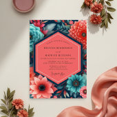 Teal Floral Opulence Wedding 招待状