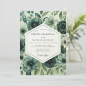 Teal Floral Opulent Romance Wedding 招待状 (スタンド正面)