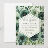 Teal Floral Opulent Romance Wedding 招待状 (正面/裏面)