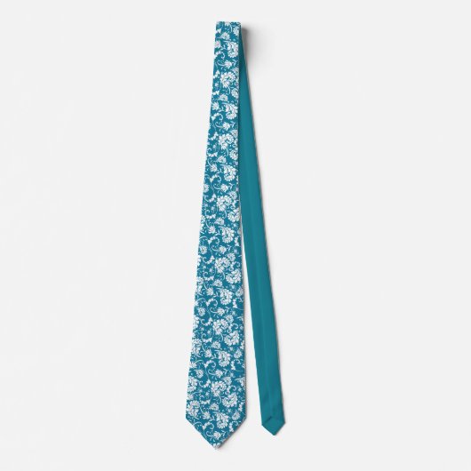 Teal Floral Pattern Custom Necktie ネクタイ (正面)
