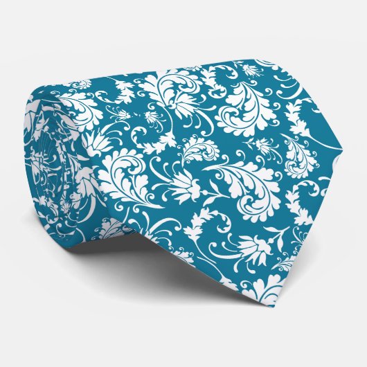 Teal Floral Pattern Custom Necktie ネクタイ (ロール)