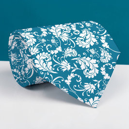 Teal Floral Pattern Custom Necktie ネクタイ