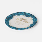 Teal Floral Quinceanera Paper Plates ペーパープレート (アングル)
