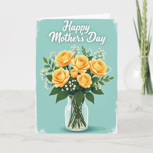 Teal Floral Roses Pattern Card カード (正面)