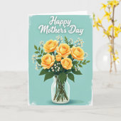 Teal Floral Roses Pattern Card カード (黄色い花)