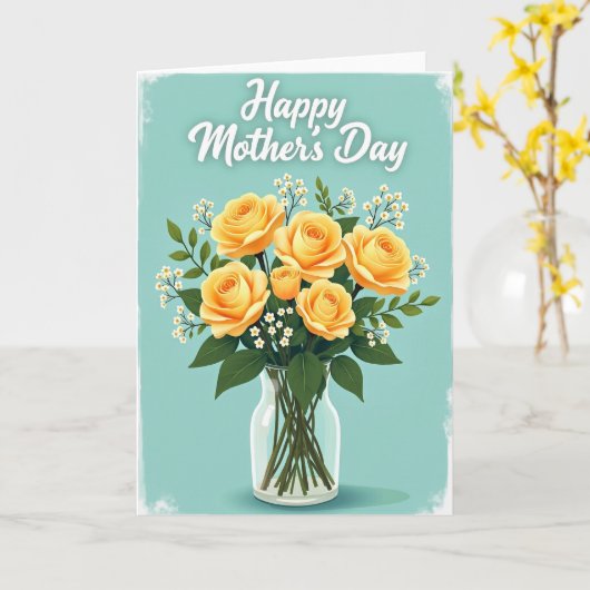 Teal Floral Roses Pattern Card カード (黄色い花)