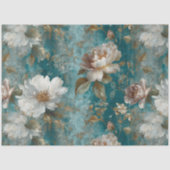Teal Floral Seamless Decoupage 薄葉紙 (正面)