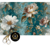Teal Floral Seamless Decoupage 薄葉紙