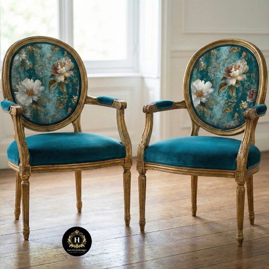 Teal Floral Seamless Decoupage 薄葉紙