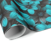 Teal Floral Wrapping Paper on Black ラッピングペーパー (ロールコーナー)