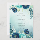 Teal Flourishing Watercolor Wedding 招待状 (正面)
