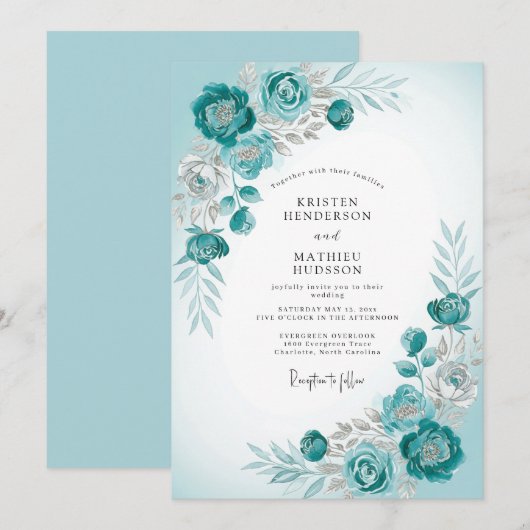 Teal Frosty Winter Wedding 招待状 (正面/裏面)