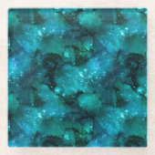 Teal Galaxy Series Design 6 ガラスコースター (正面)