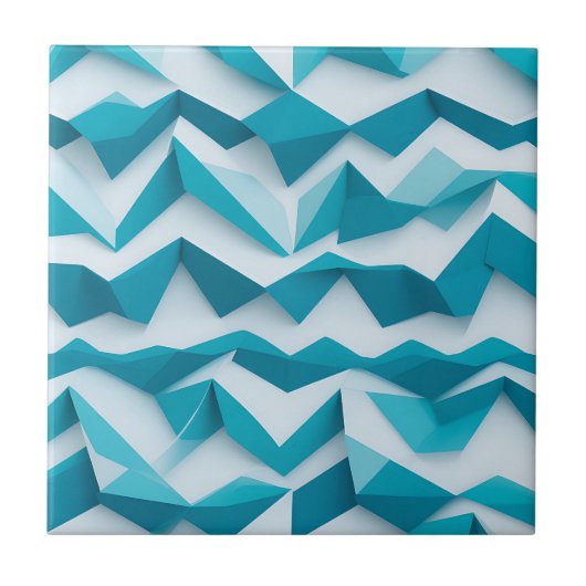 Teal Geometric Chevron 3D Pattern タイル (正面)