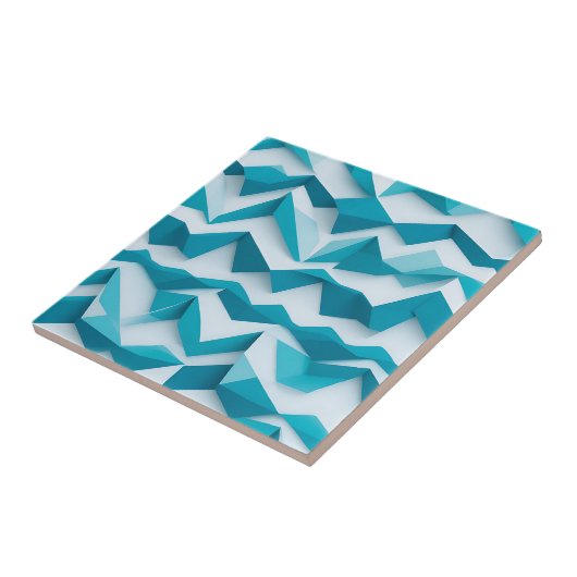 Teal Geometric Chevron 3D Pattern タイル (側面)