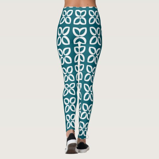 Teal Geometric Flower Pattern Women's Leggings レギンス (裏面)
