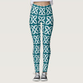 Teal Geometric Flower Pattern Women's Leggings レギンス (正面)