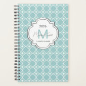 Teal Geometric Pattern Custom Monogram Name プランナー手帳 (正面)