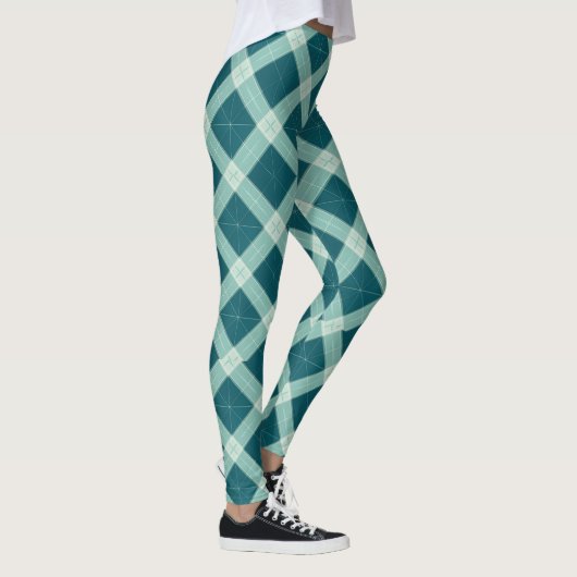 Teal Geometric Plaid Women’s Workout Leggings レギンス (右)