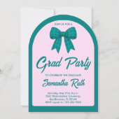 Teal Gingham Bow Arch Photo Graduation Party 招待状 (裏面)