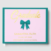 Teal Gingham Bow Graduation Party ゲストブック (正面)