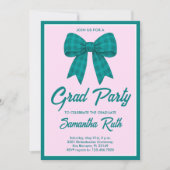 Teal Gingham Bow Graduation Party 招待状 (正面)