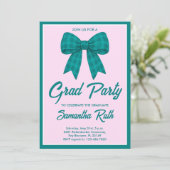 Teal Gingham Bow Graduation Party 招待状 (スタンド正面)